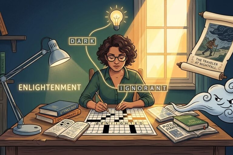 benighted crossword clue